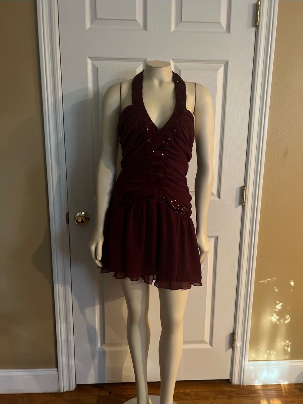 Aisleigh Sequin Halter Mini Dress Berry - Picture 9 of 14